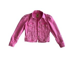 GAP X BARBIE Adult Pink Puff Sleeve Icon Denim Jacket Size Xsmall